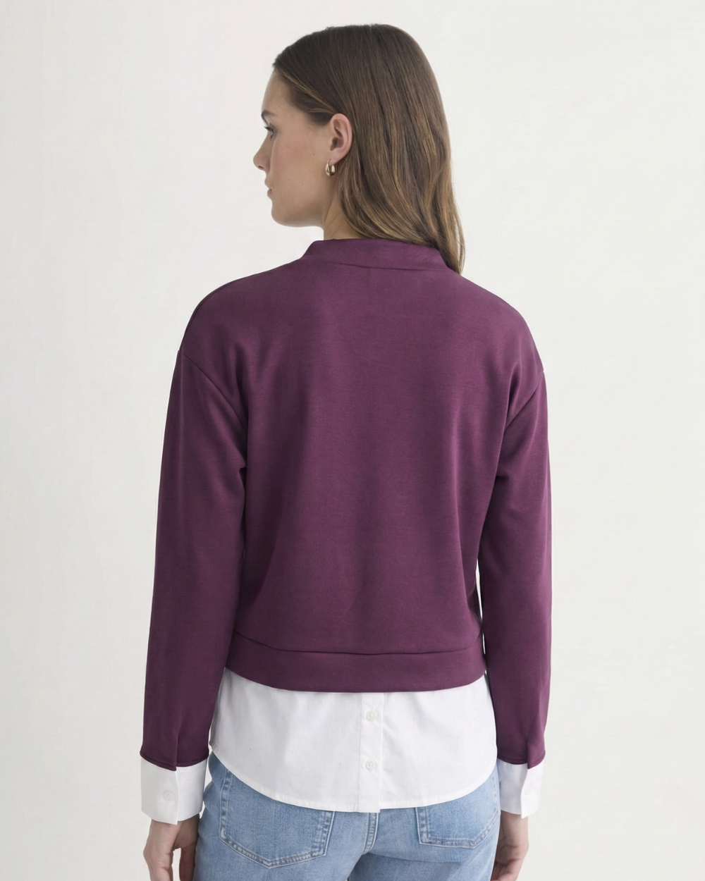 Kadın Katmanlı Gömlek Detaylı Triko Sweatshirt