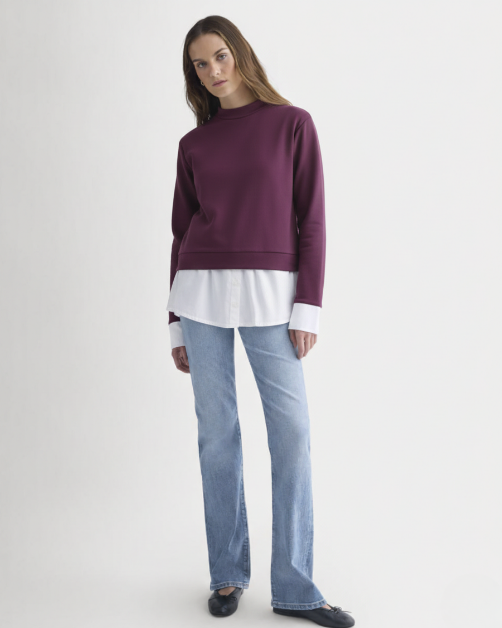 Kadın Katmanlı Gömlek Detaylı Triko Sweatshirt