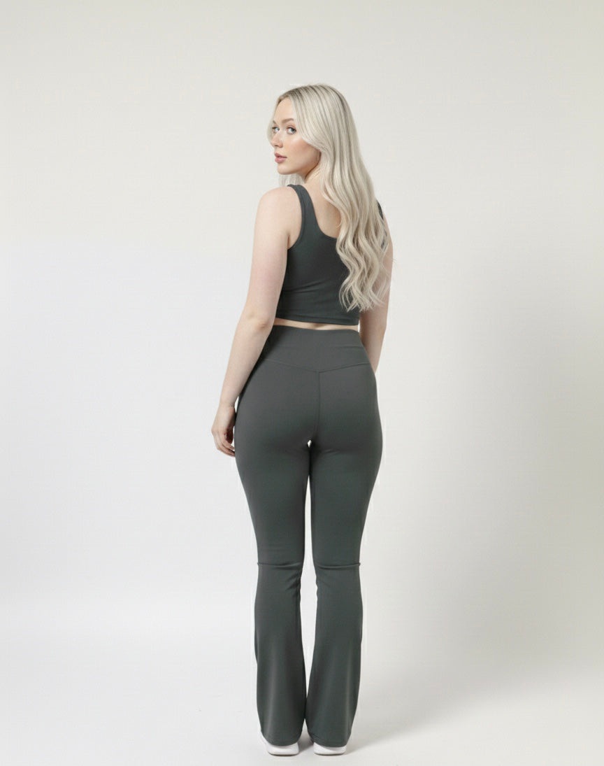 RIYA Fit Yüksek Bel İspanyol Paça Tayt & Crop Atlet Takım