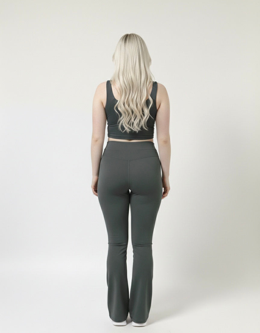 RIYA Fit Yüksek Bel İspanyol Paça Tayt & Crop Atlet Takım