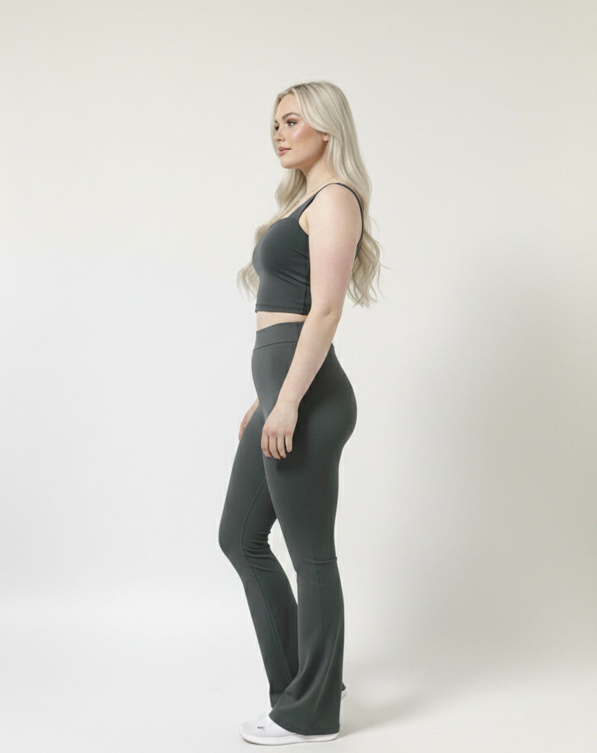 RIYA Fit Yüksek Bel İspanyol Paça Tayt & Crop Atlet Takım