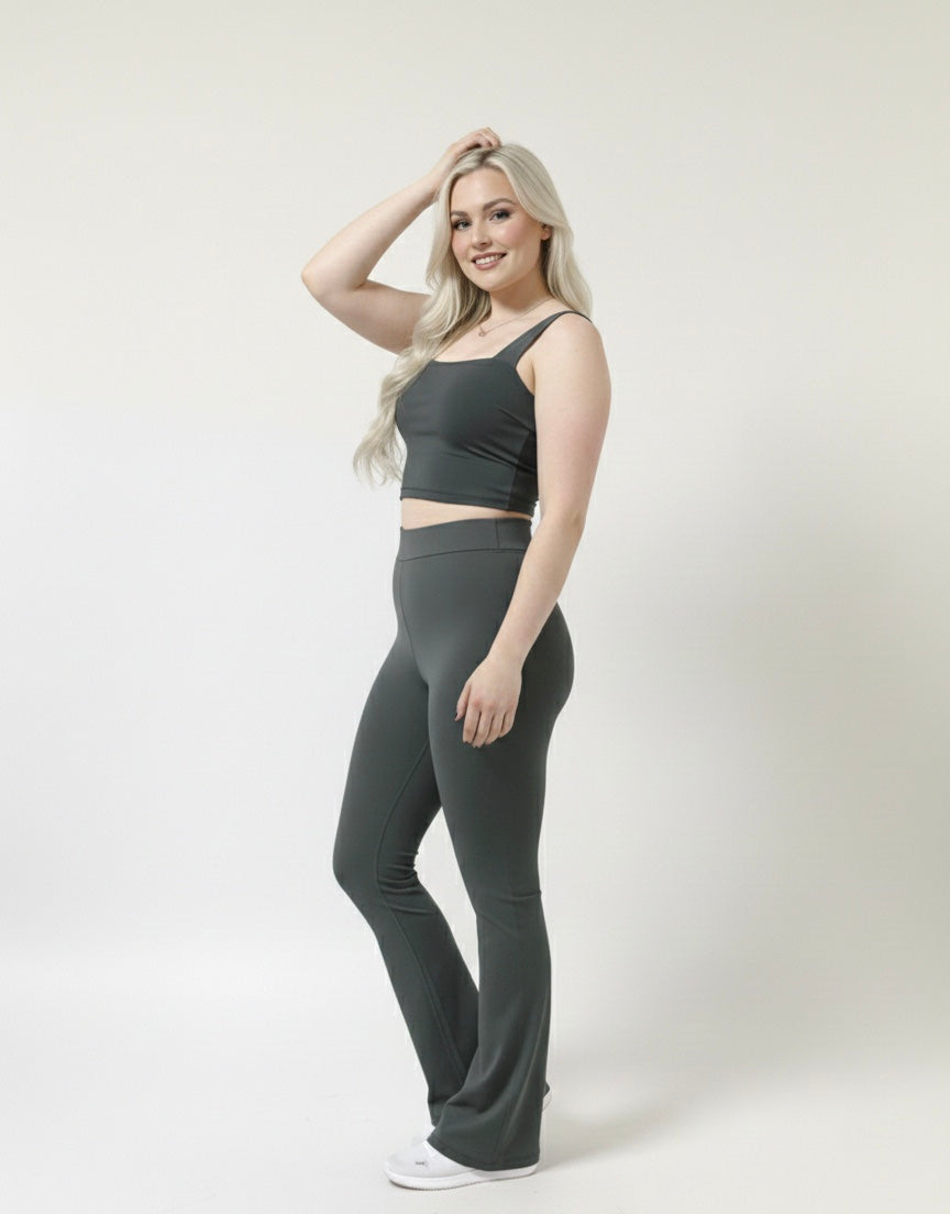 RIYA Fit Yüksek Bel İspanyol Paça Tayt & Crop Atlet Takım
