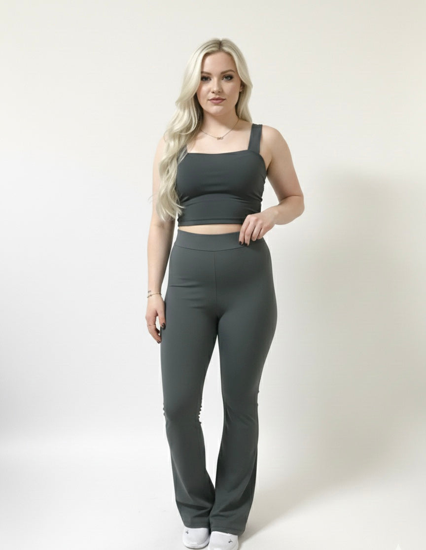 RIYA Fit Yüksek Bel İspanyol Paça Tayt & Crop Atlet Takım