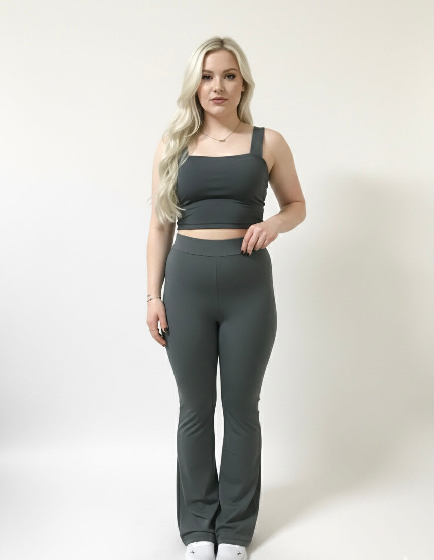 RIYA Fit Yüksek Bel İspanyol Paça Tayt & Crop Atlet Takım