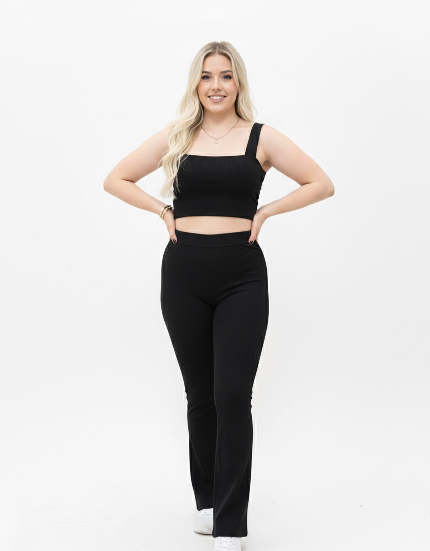 RIYA Fit Yüksek Bel İspanyol Paça Tayt & Crop Atlet Takım