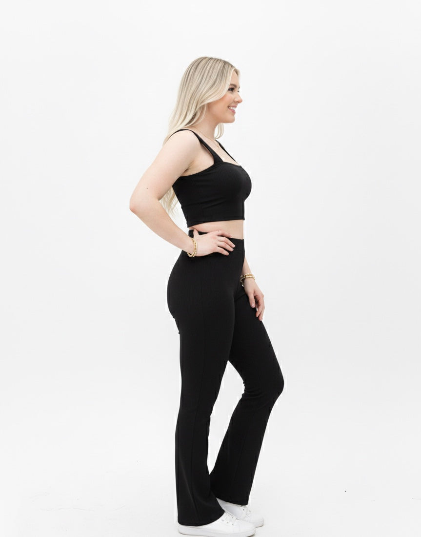 RIYA Fit Yüksek Bel İspanyol Paça Tayt & Crop Atlet Takım