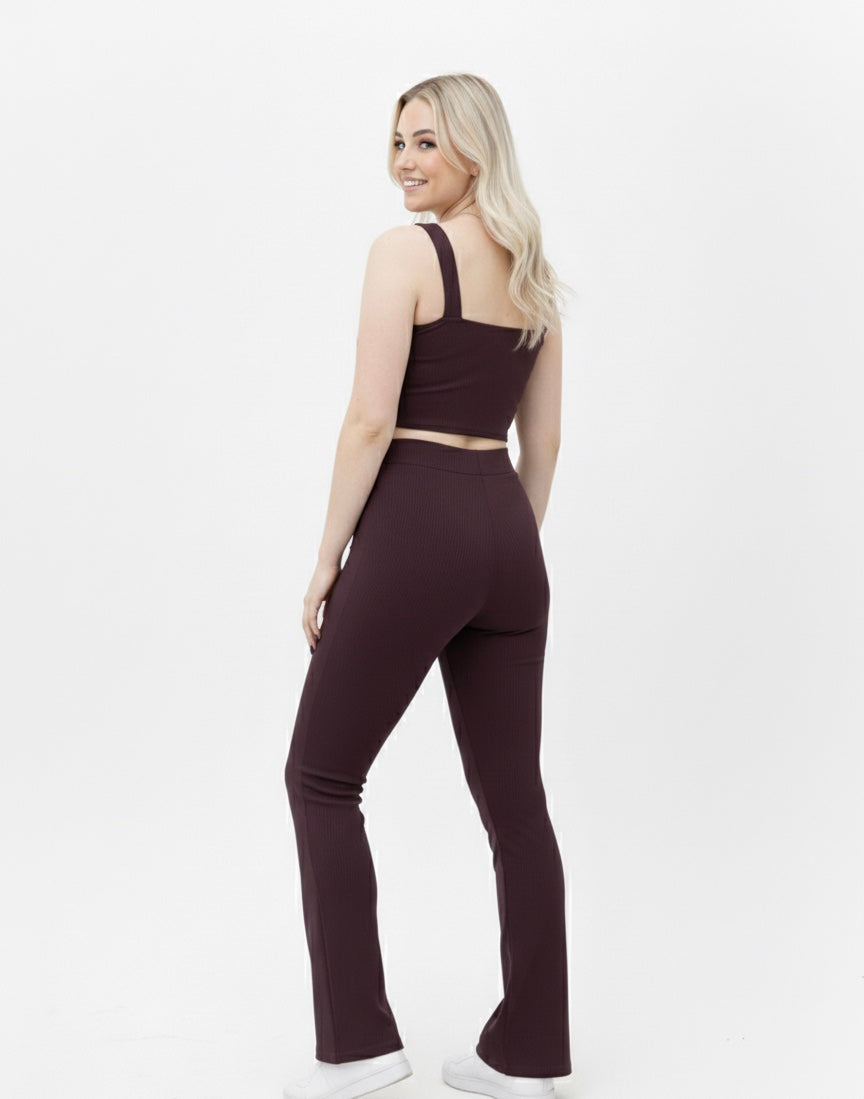 RIYA Fit Yüksek Bel İspanyol Paça Tayt & Crop Atlet Takım