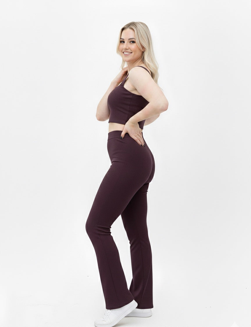 RIYA Fit Yüksek Bel İspanyol Paça Tayt & Crop Atlet Takım