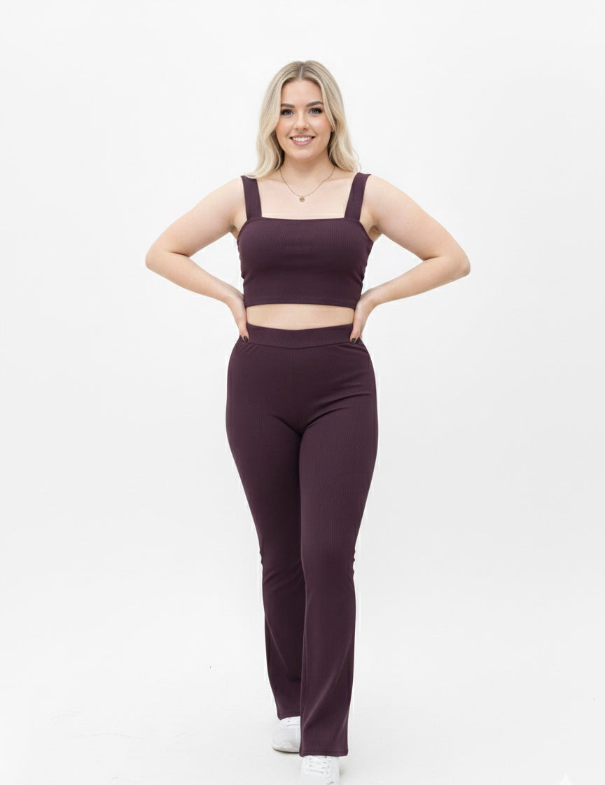 RIYA Fit Yüksek Bel İspanyol Paça Tayt & Crop Atlet Takım