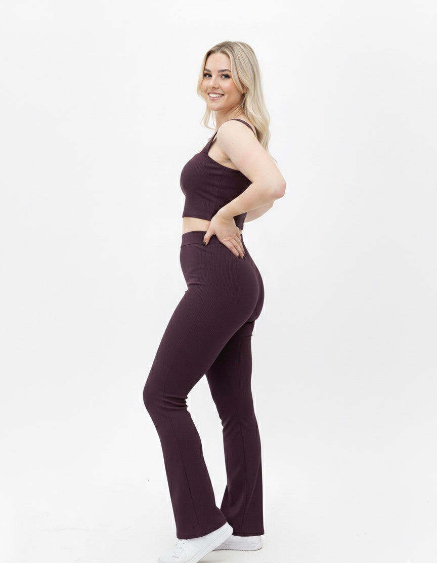 RIYA Fit Yüksek Bel İspanyol Paça Tayt & Crop Atlet Takım