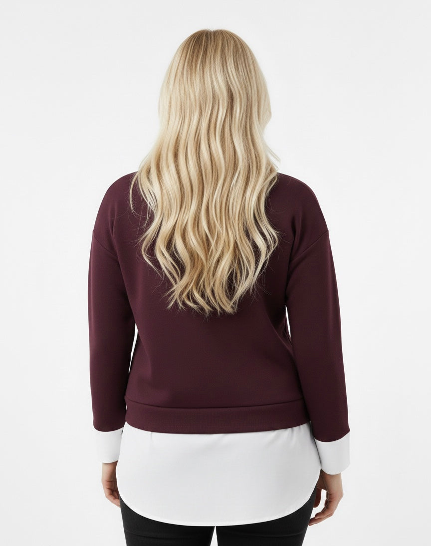 Kadın Katmanlı Gömlek Detaylı Triko Sweatshirt