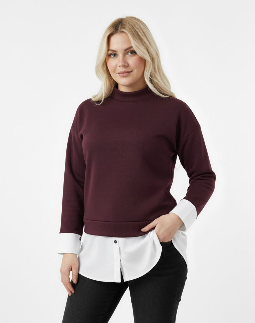 Kadın Katmanlı Gömlek Detaylı Triko Sweatshirt
