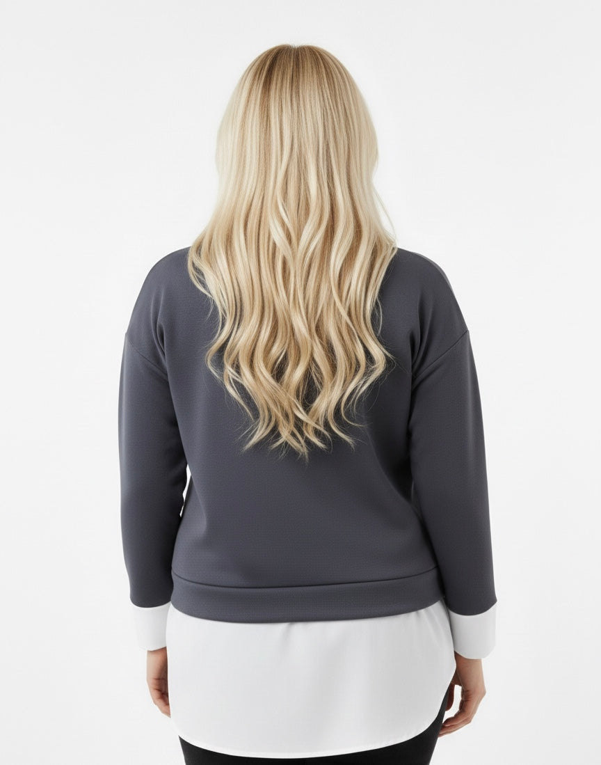 Kadın Katmanlı Gömlek Detaylı Triko Sweatshirt