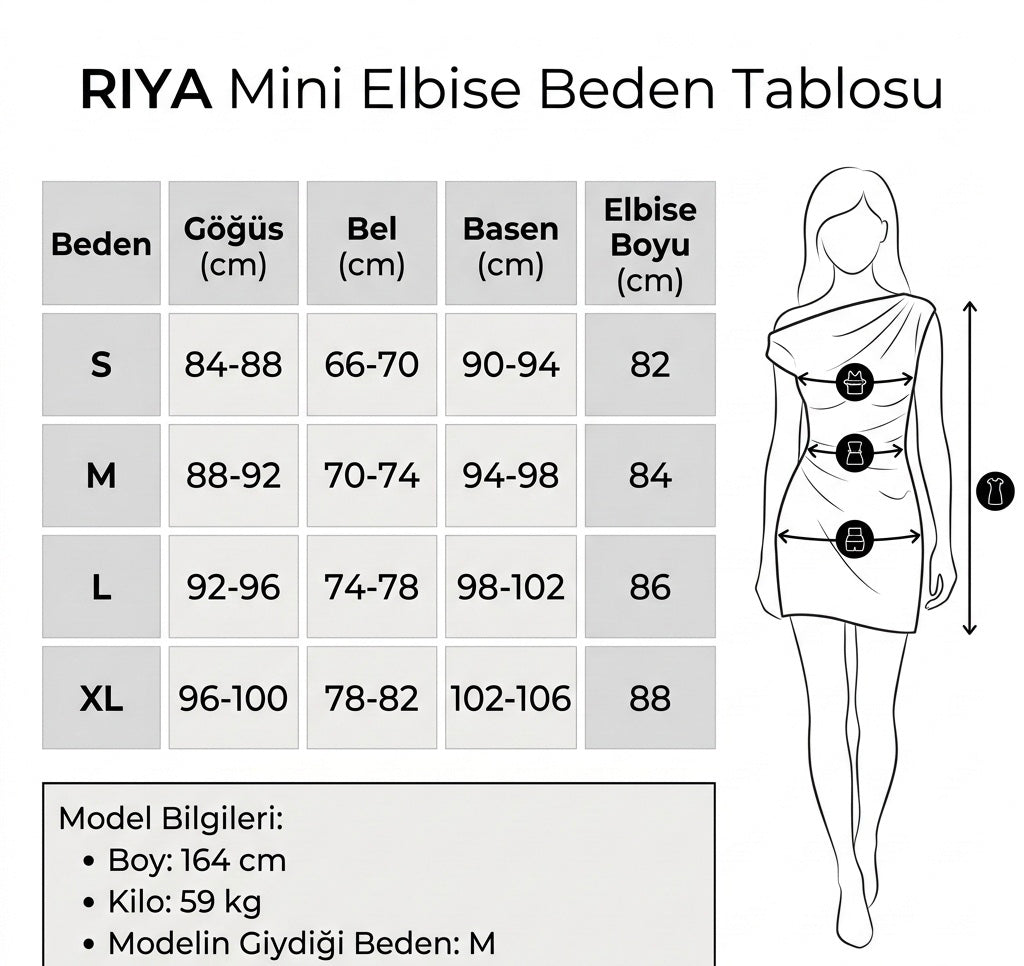 RIYA Asimetrik Yaka Drapeli Mini Kadın Elbise Şık Vücuda Oturan Modern Tasarım