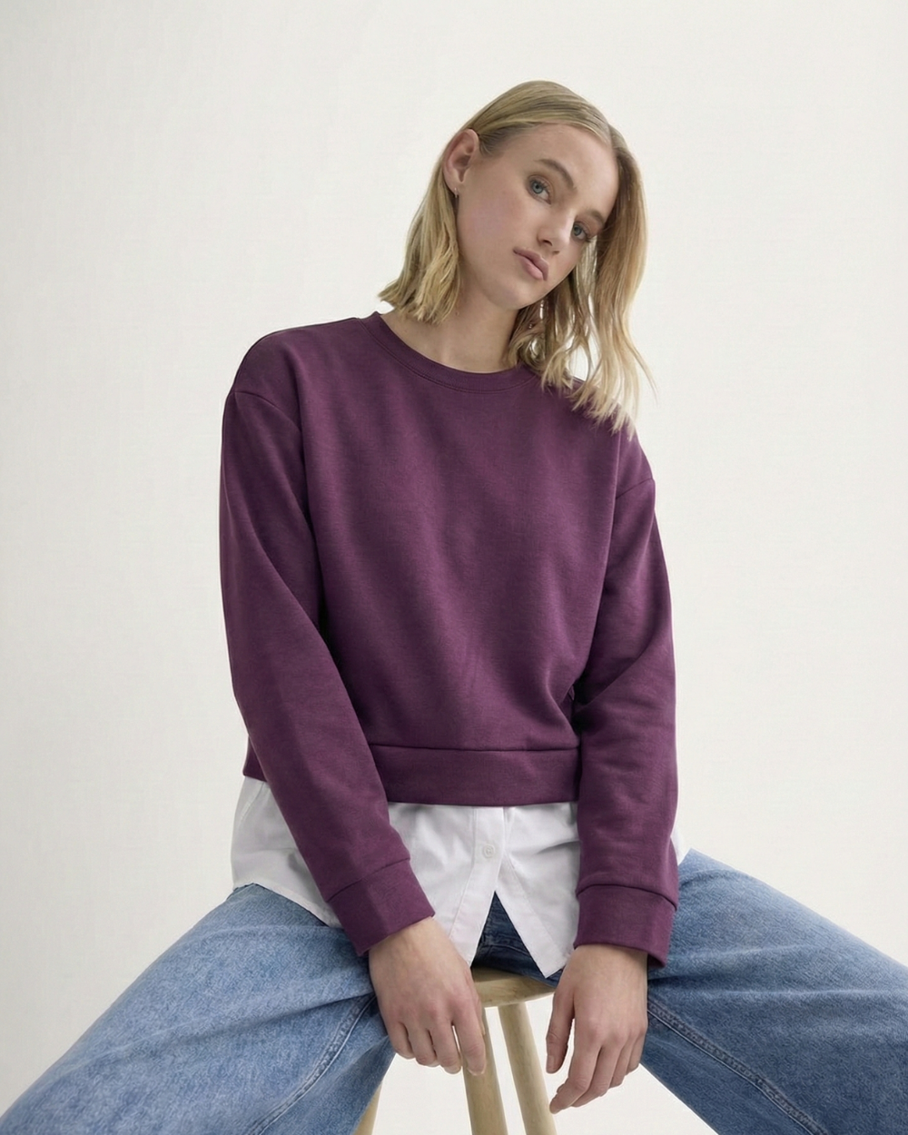 Kadın Katmanlı Gömlek Detaylı Triko Sweatshirt